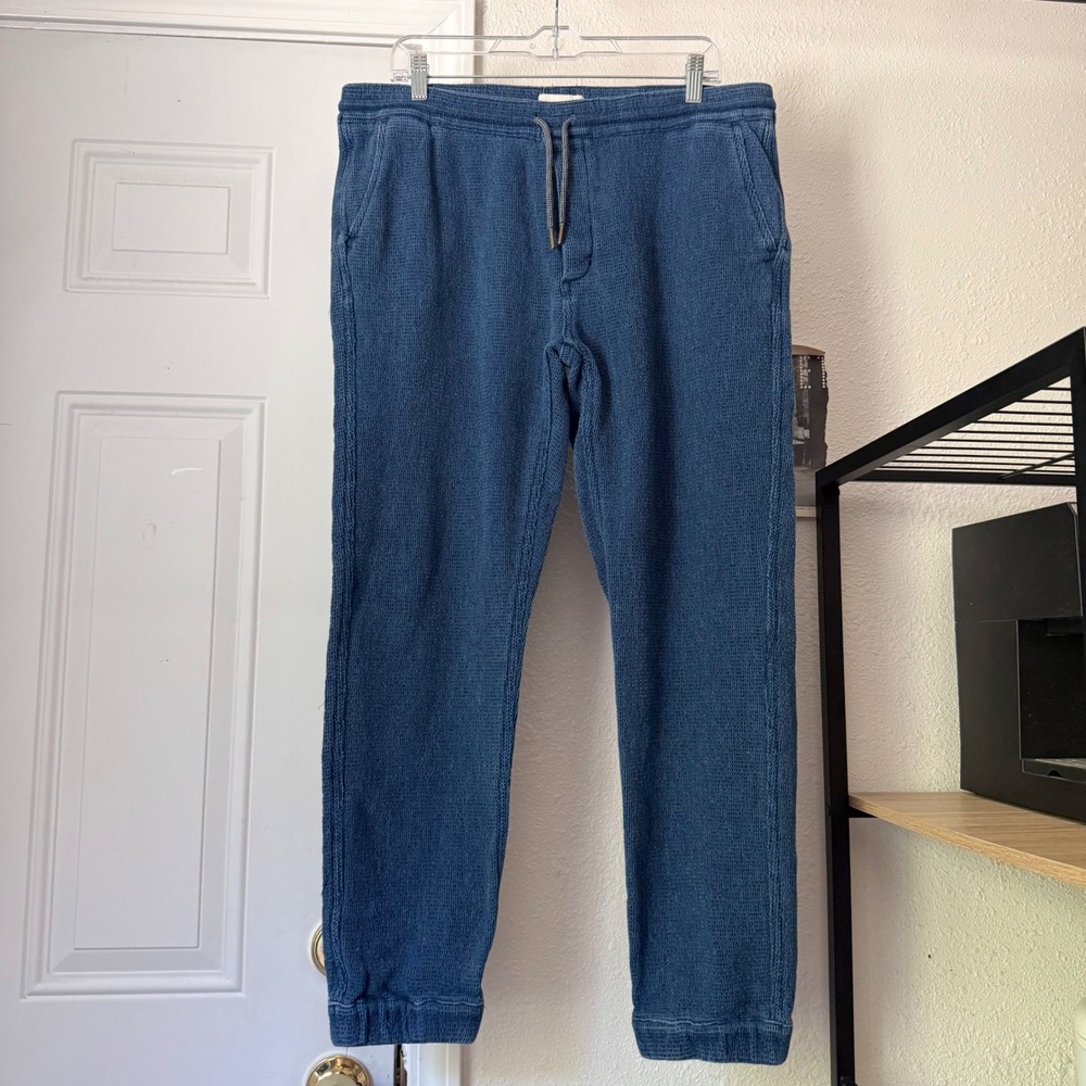 TAYLOR STITCH denim blue garment indigo dyed waffle thermal jogger sweat pants